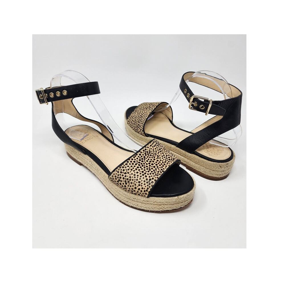 Vince Camuto Kathalia Espadrille Sandals Women 8.5 Cow Hair Leopard Platform